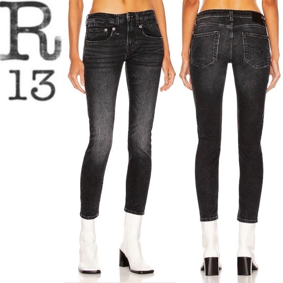 R13 Alison Skinny Mid Rise Jeans in Dark Moon Black Italy R13W0005-556 Size 26 - Picture 2 of 16